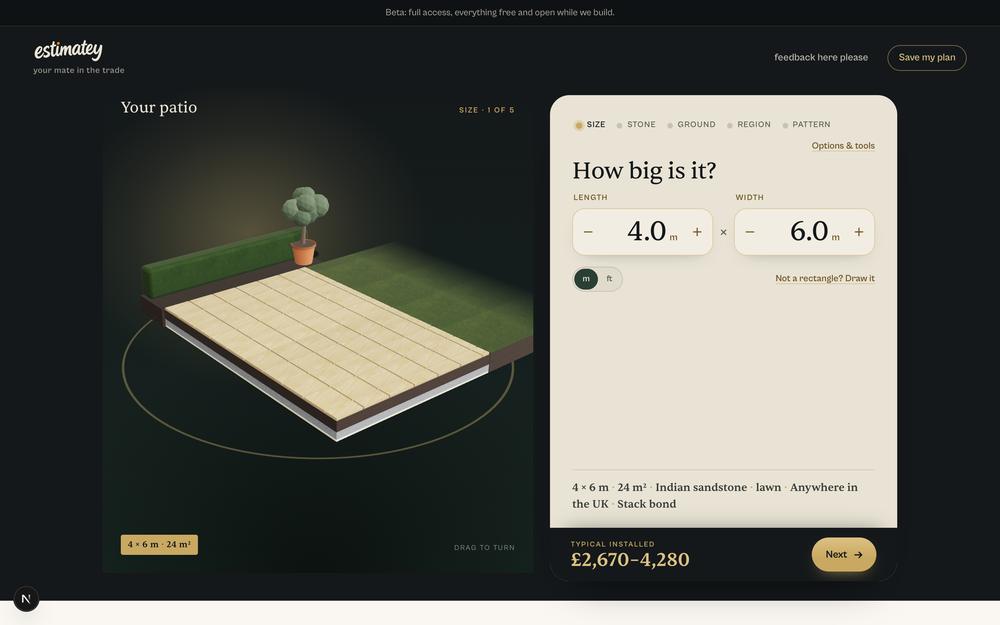 The Estimatey patio page